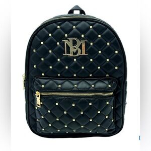 Badgley Mischka Black Quilted Backpack Gold Studded Hardware Adjustable Straps